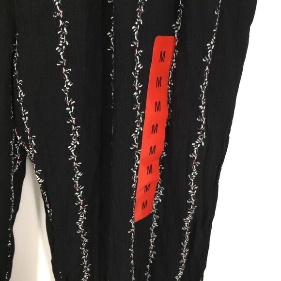 Three Dots Wide Leg Pants Womens Medium Black Floral Border Smocked Waist #M - Picture 10 of 14